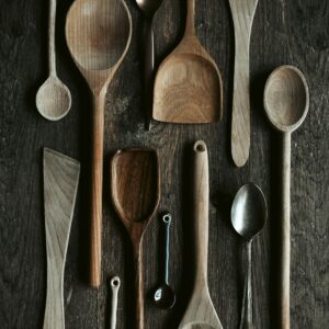 wooden kitchen utensil set.